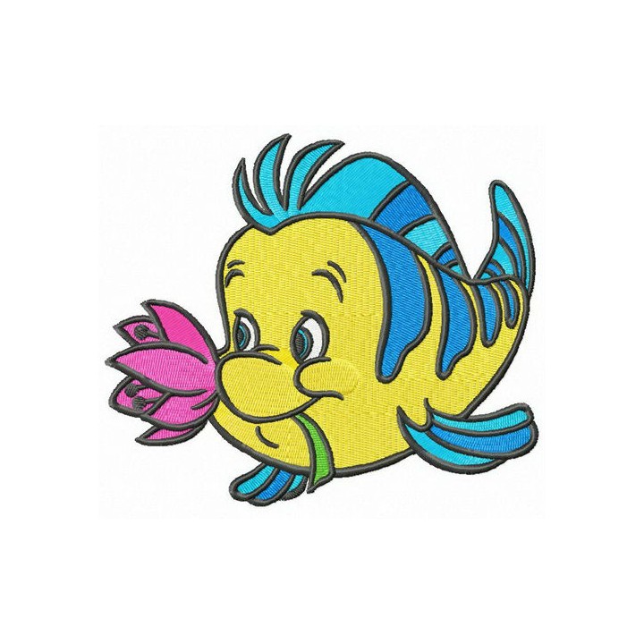 Flounder with flower embroidery design - Embroidery Design