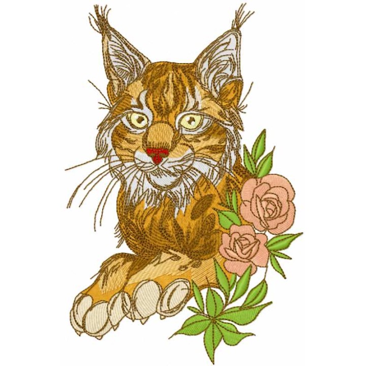 Beautiful lynx with rose embroidery design - Embroidery Design