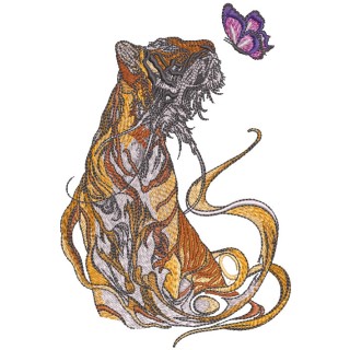 Fragile friendship of tiger and butterfly embroidery design - Embroidery Design