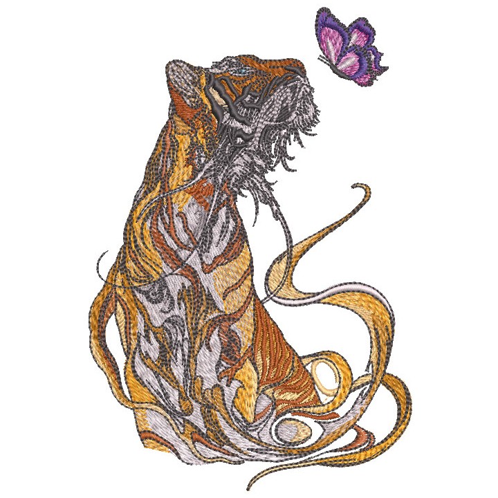 Fragile friendship of tiger and butterfly embroidery design - Embroidery Design