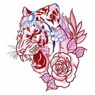 Raja's tiger with rose embroidery design - Embroidery Design