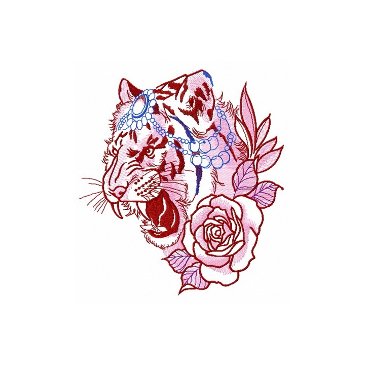 Raja's tiger with rose embroidery design - Embroidery Design