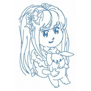 Long haired girl with bunny embroidery design - Embroidery Design