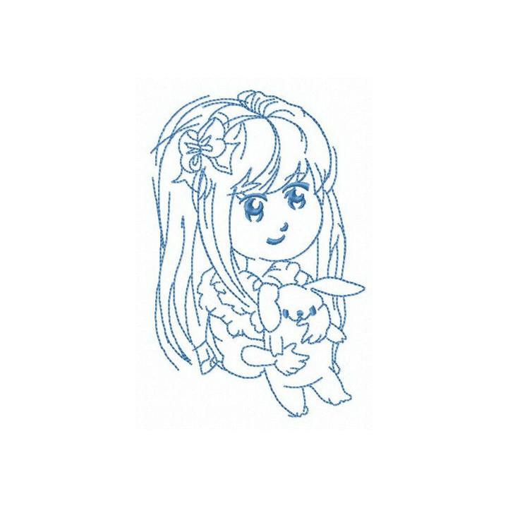 Long haired girl with bunny embroidery design - Embroidery Design