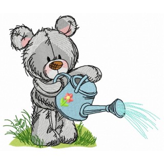Teddy bear with watering can 8 embroidery design - Embroidery Design