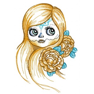 Girl with sewn mouth embroidery design - Embroidery Design