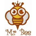 Mr Bee embroidery design featuring a cheerful bee motif suitable for various stitching projects.