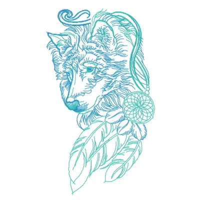 Wolf spirit 7 embroidery design showcasing a majestic wolf motif, ideal for stitching on apparel and accessories.