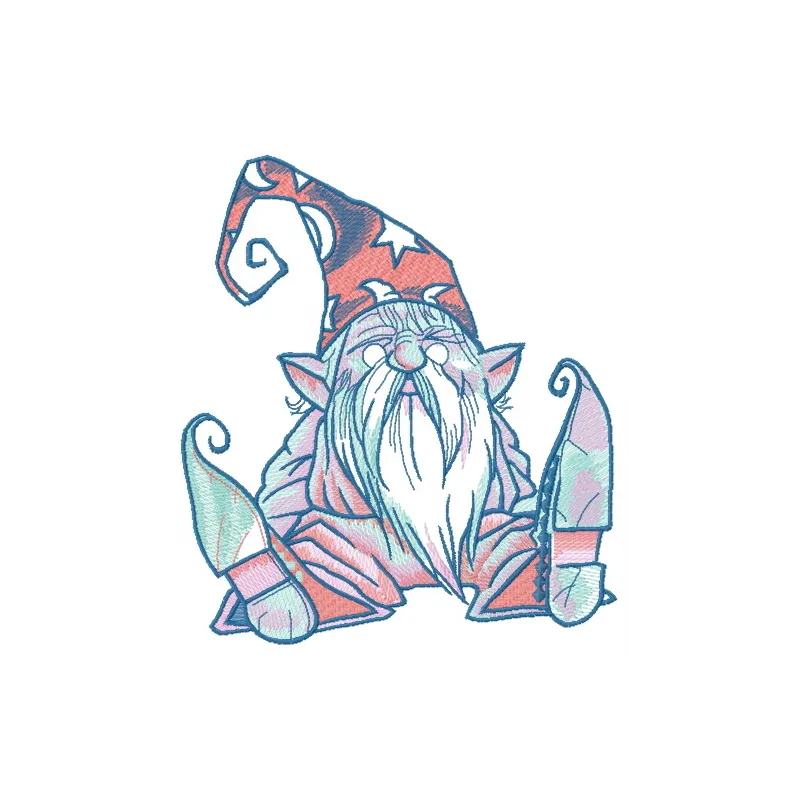 Tiny wizard embroidery design featuring a whimsical gnome, ideal for stitching on t-shirts or tote bags.