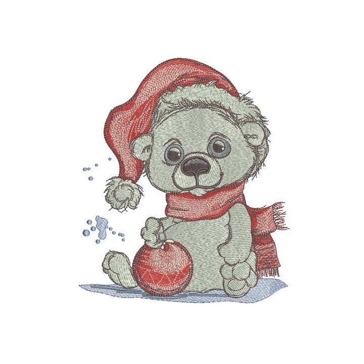 Polar bear with Christmas ball embroidery design - Embroidery Design
