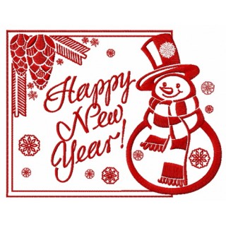 Happy New Year card with snowman embroidery design - Embroidery Design