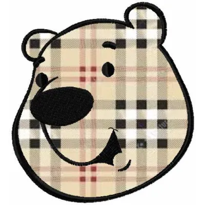 Preview of a polar bear face applique embroidery design, showcasing intricate stitching details for creative projects.