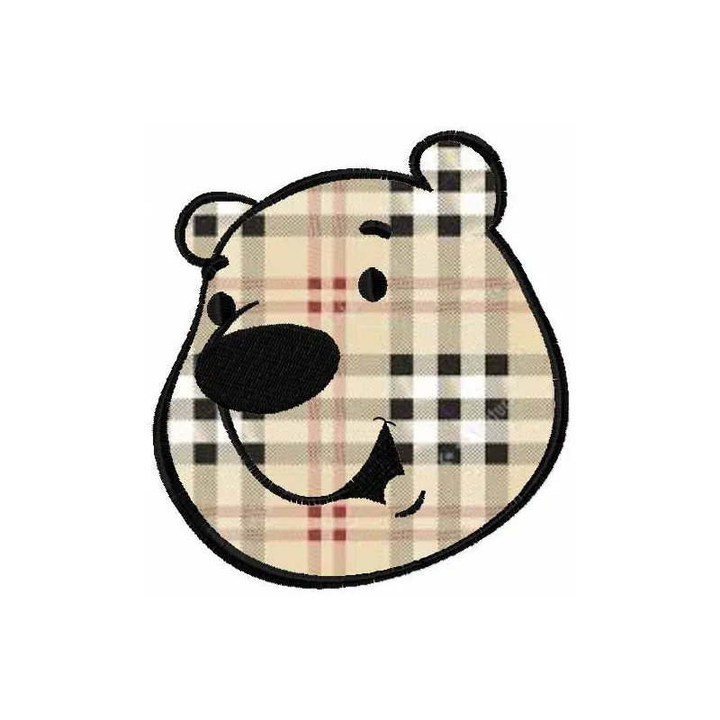 Preview of a polar bear face applique embroidery design, showcasing intricate stitching details for creative projects.