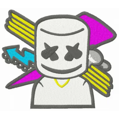 DJ Marshmello embroidery design featuring vibrant colors, ideal for stitching on hoodies or t-shirts.