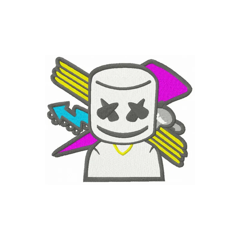 DJ Marshmello embroidery design featuring vibrant colors, ideal for stitching on hoodies or t-shirts.