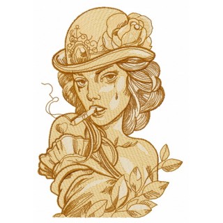 Smoking lady embroidery design - Embroidery Design