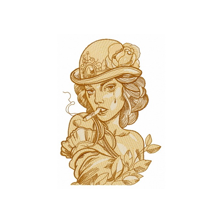 Smoking lady embroidery design - Embroidery Design
