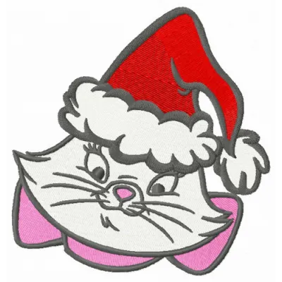 Mary in a festive Santa hat embroidery design, featuring charming details perfect for holiday stitching projects.