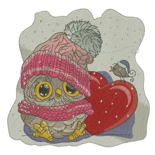 Baby owl with heart embroidery design - Embroidery Design