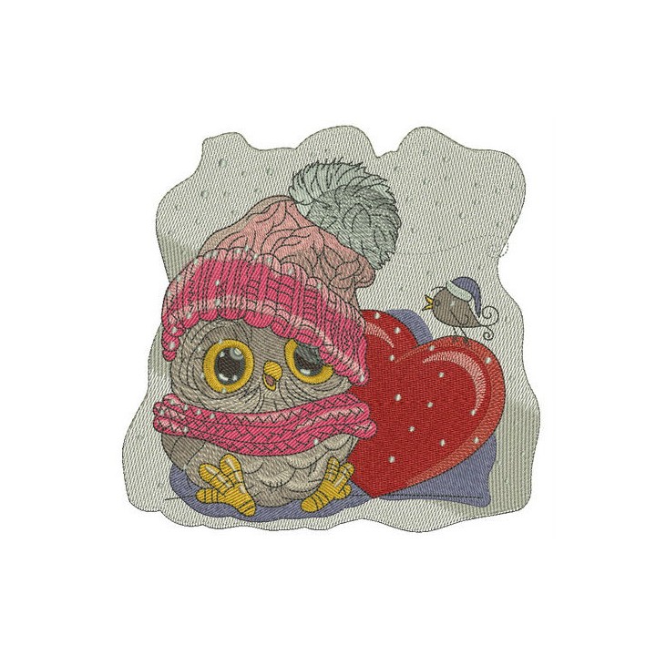 Baby owl with heart embroidery design - Embroidery Design