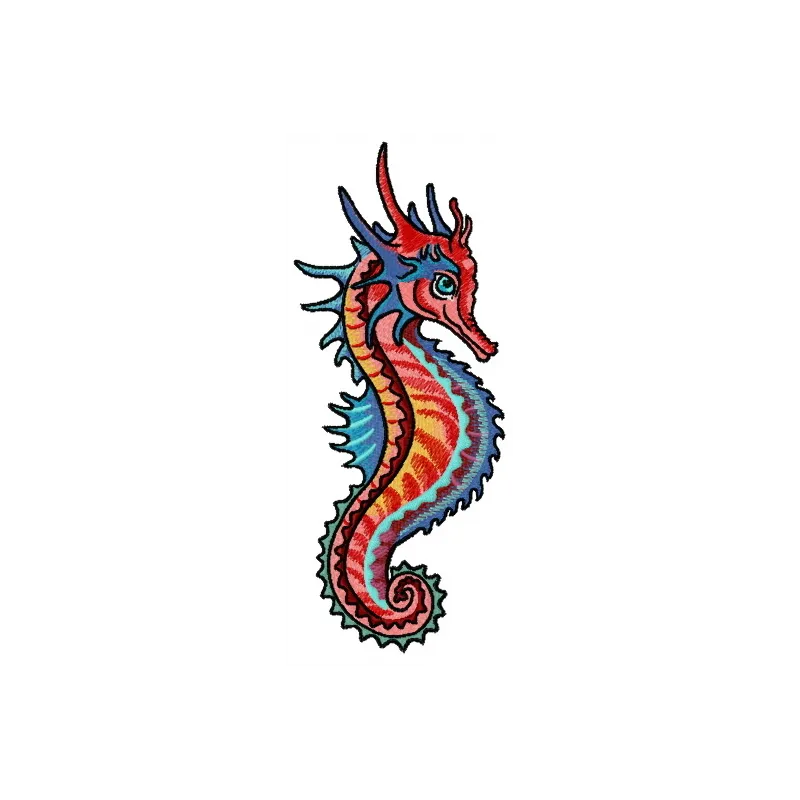 Combat sea horse embroidery design featuring intricate details, ideal for stitching on apparel and home decor.