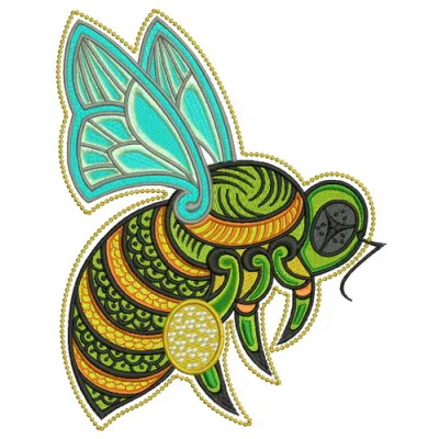 Hardworking bee embroidery design showcasing a detailed stitched motif of a bee, perfect for various fabric projects.