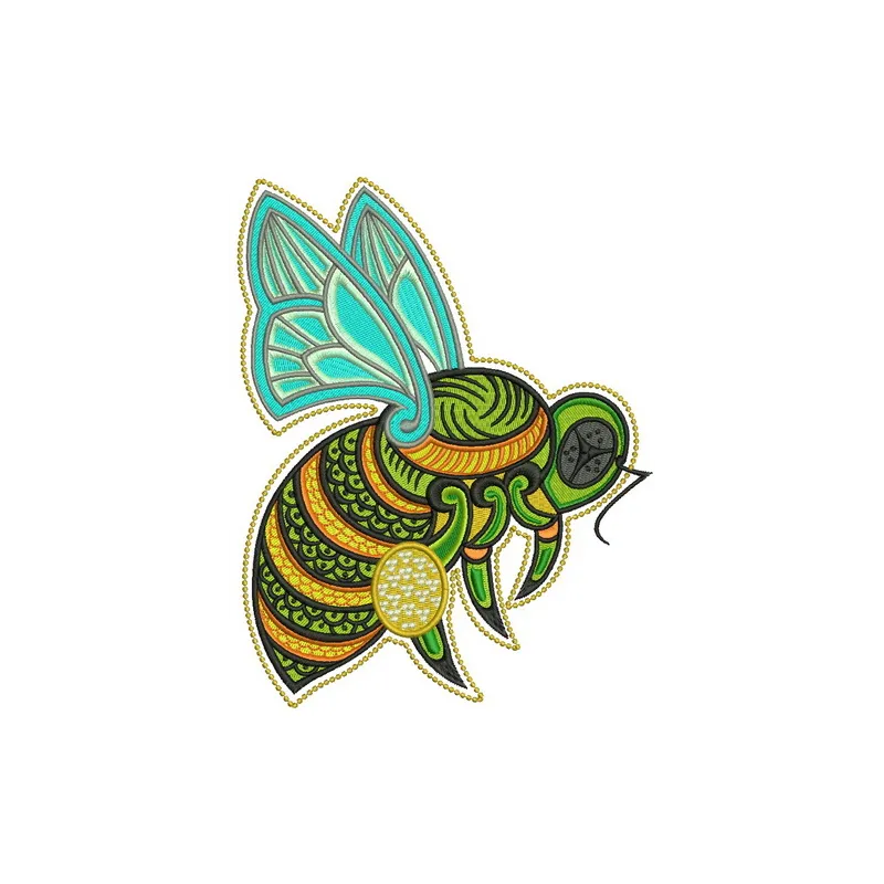 Hardworking bee embroidery design showcasing a detailed stitched motif of a bee, perfect for various fabric projects.