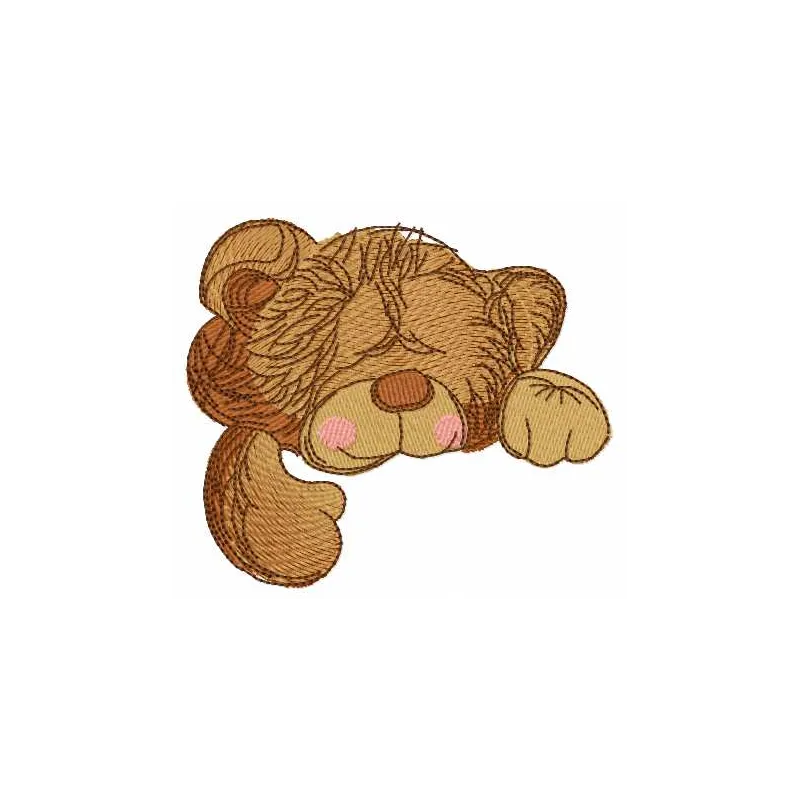 Preview of a delightful sleeping teddy bear toy embroidery design for creative stitching on children's items.