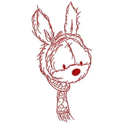 Bunny with scarf embroidery design showcasing a charming stitched motif ideal for various fabric projects.