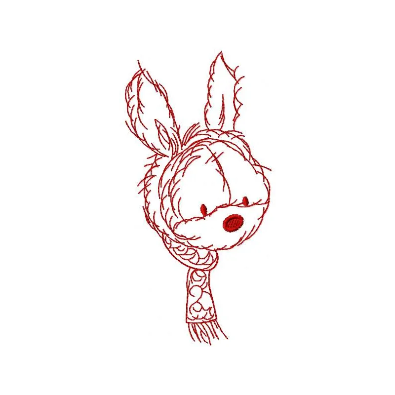 Bunny with scarf embroidery design showcasing a charming stitched motif ideal for various fabric projects.