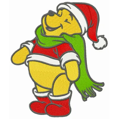 Winnie the Pooh embroidery design featuring a cheerful Pooh waiting for snow, perfect for Christmas projects.