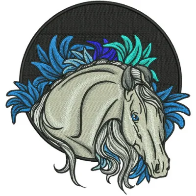 Horse at night embroidery design showcasing a beautifully stitched motif of a horse under a starry sky.