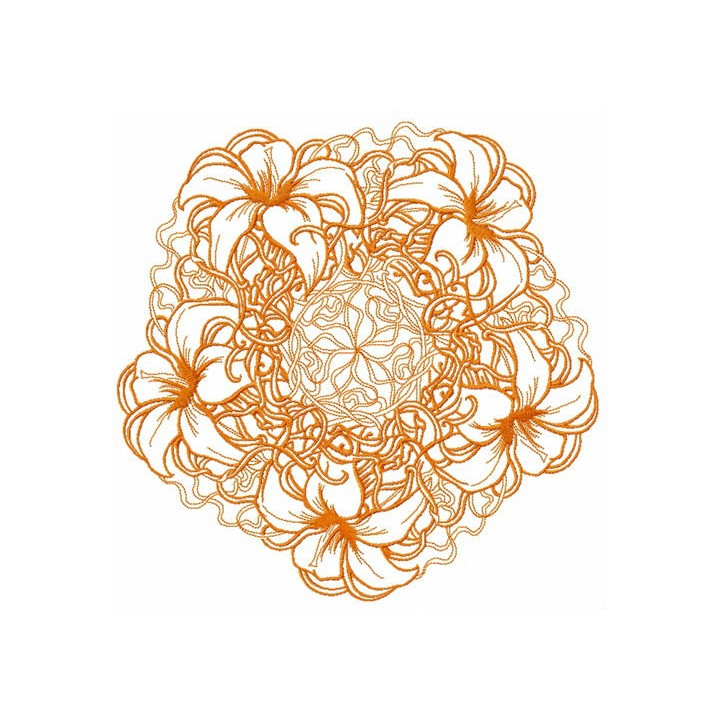 Orange lily doily embroidery design - Embroidery Design