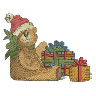 Teddy bear with Christmas gifts embroidery design - Embroidery Design