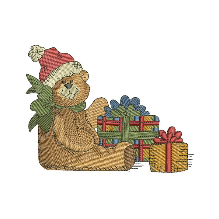Teddy bear with Christmas gifts embroidery design - Embroidery Design