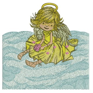 Adorable angel with rose embroidery design - Embroidery Design