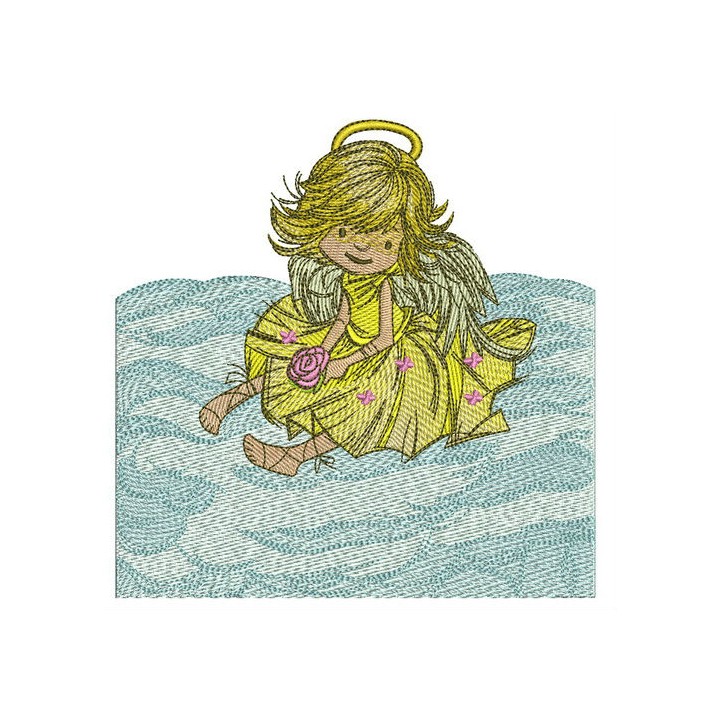 Adorable angel with rose embroidery design - Embroidery Design