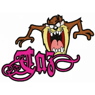 Taz embroidery design featuring the iconic Tasmanian Devil from Looney Tunes, perfect for creating fun stitched motifs.