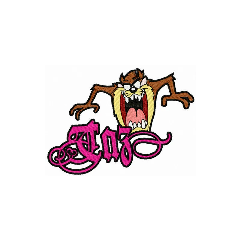 Taz embroidery design featuring the iconic Tasmanian Devil from Looney Tunes, perfect for creating fun stitched motifs.