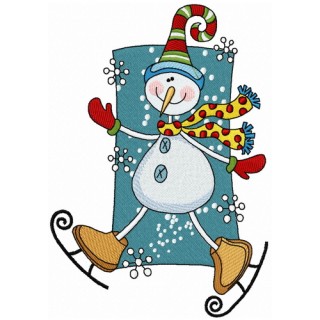 Snowman skating embroidery design - Embroidery Design
