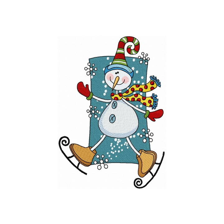Snowman skating embroidery design - Embroidery Design