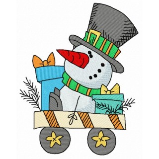 Cart with snowman embroidery design - Embroidery Design