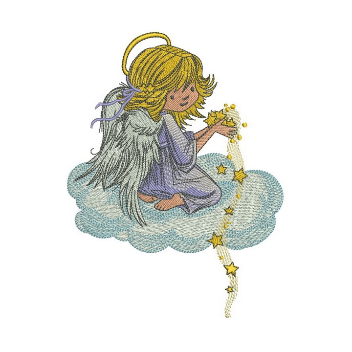 Angel with star dust embroidery design - Embroidery Design