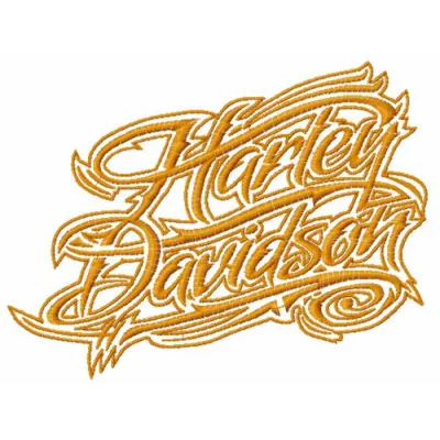 H-D alternative wordmark logo embroidery design showcased on a denim jacket in the Auto and Moto category.