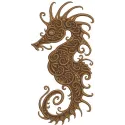 Fancy sea horse embroidery design featuring intricate details, perfect for stitching on apparel or home decor.