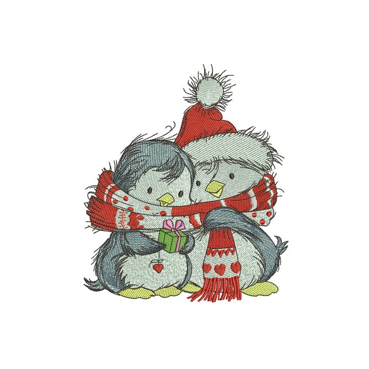 Penguin's Christmas time embroidery design - Embroidery Design