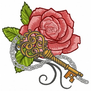 Rose and vintage key embroidery design - Embroidery Design