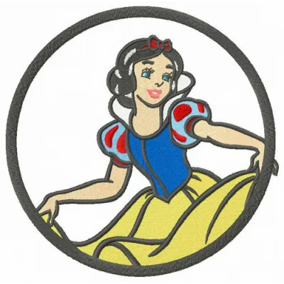 Preview of Snow White's curtsy embroidery design featuring her iconic pose, perfect for various stitching projects.