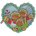 Gingerbread family embroidery design showcasing cheerful cookie characters, perfect for holiday stitching projects.