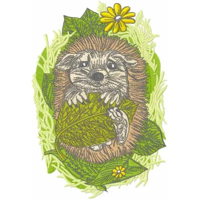 Embroidery design featuring a cute hedgehog resting, ideal for stitching on t-shirts and pillows.